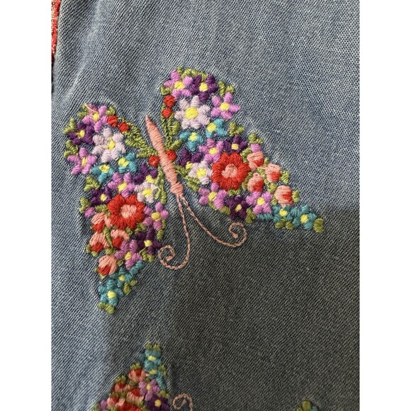 Go Softly Patio Dress 1X Denim Snaps Pockets Butterfly Western Retro Embroidered - Picture 3 of 7